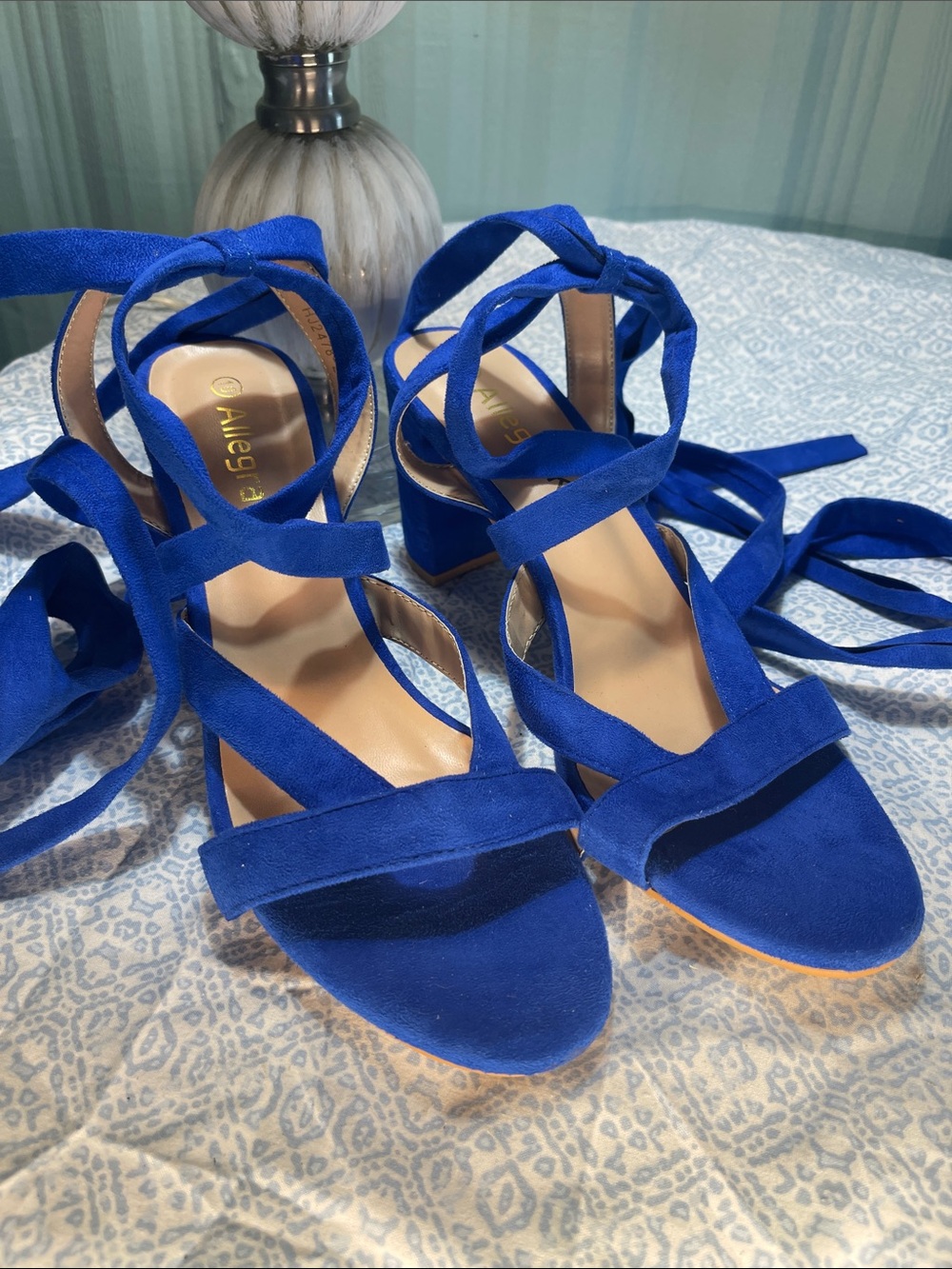 Allegra K Cobalt Blue Suede strappy Lace-Up Block Heels NEW Size 10